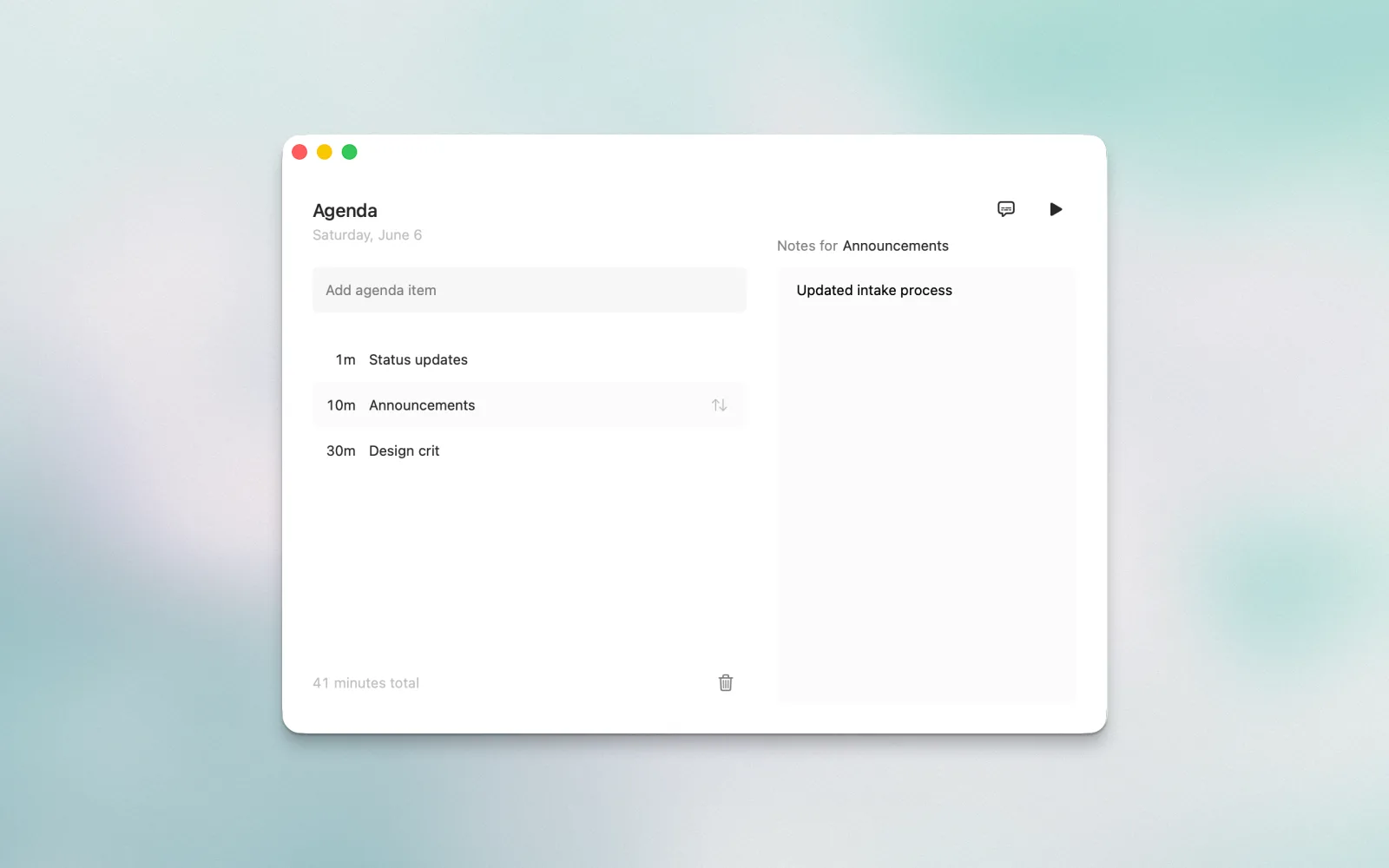 Flow Session notes panel beside a selected agenda item