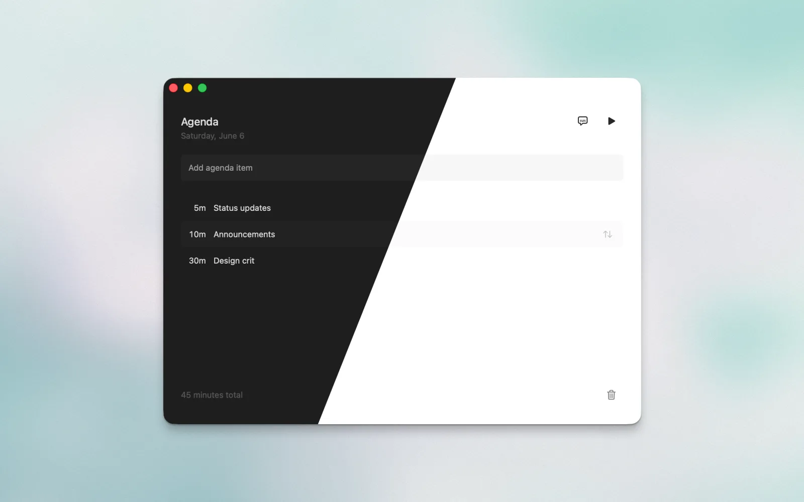 Flow Session agenda window transitioning between dark and light appearance